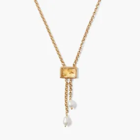 Citrine Tab Pearl Drop Necklace