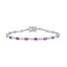 Classic Women's Bracelet - Silver 3mm Pink Topaz CZ and White CZ Tennis | T-8029