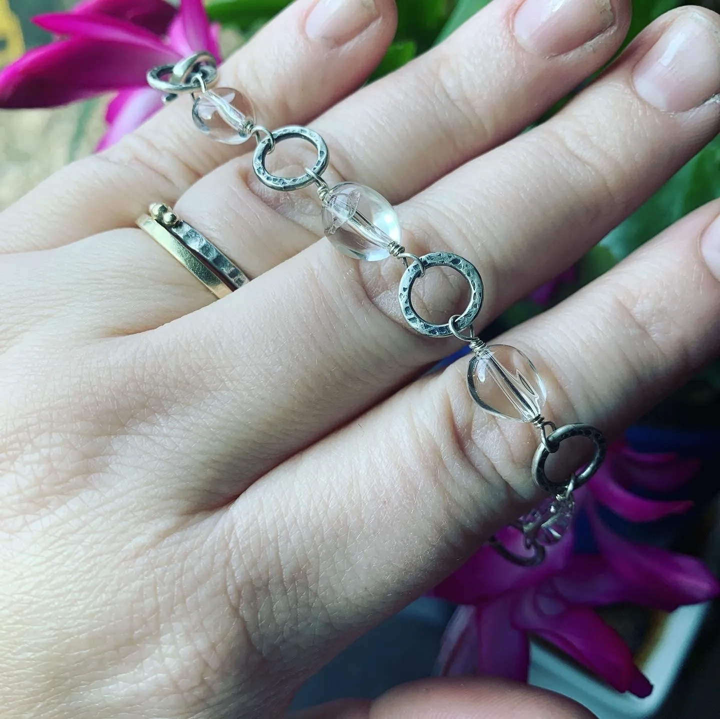 Clear Quartz and Sterling Silver Bracelet