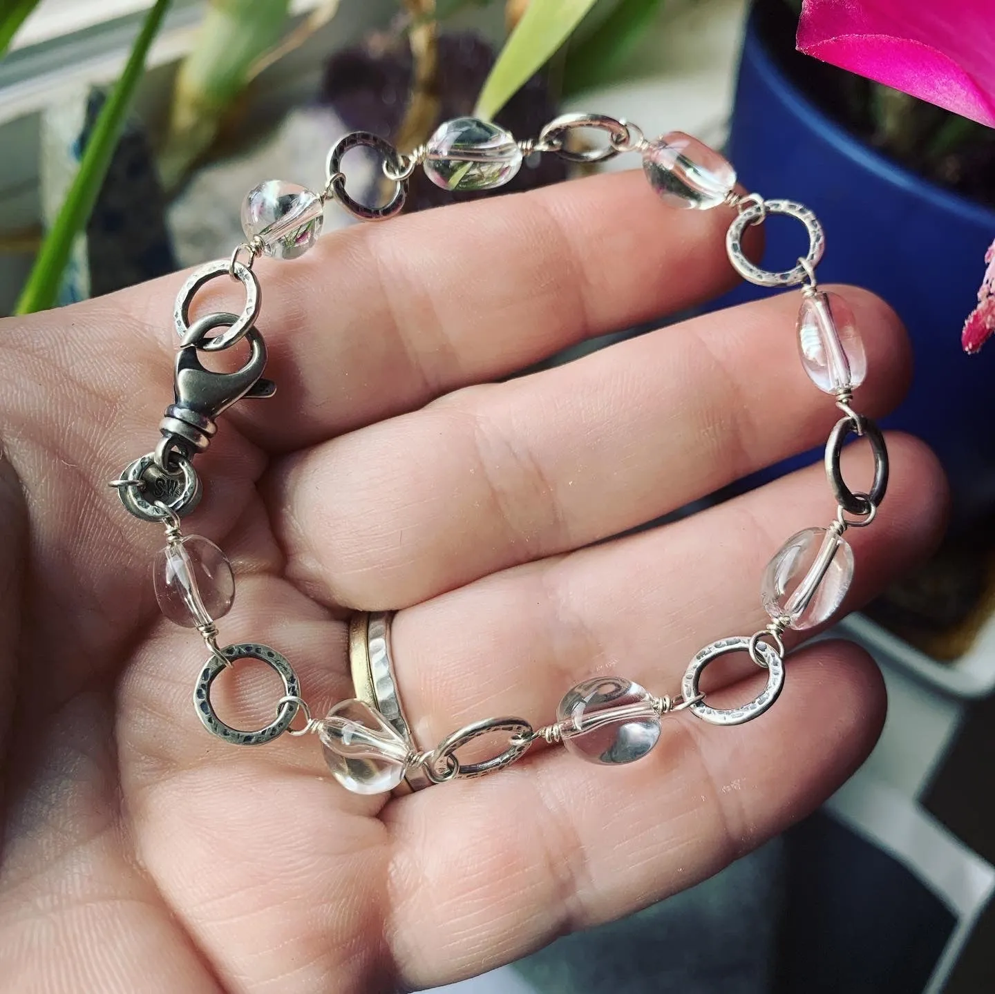 Clear Quartz and Sterling Silver Bracelet