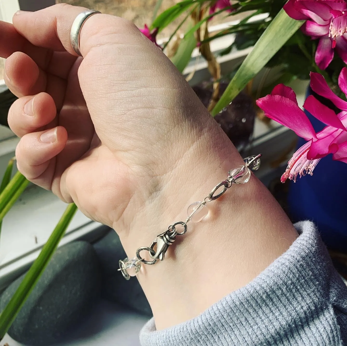 Clear Quartz and Sterling Silver Bracelet