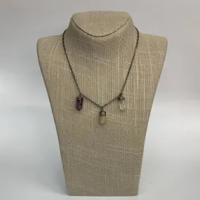 Clear Quartz Citrine And Amethyst Crystal Points Titanium Necklace