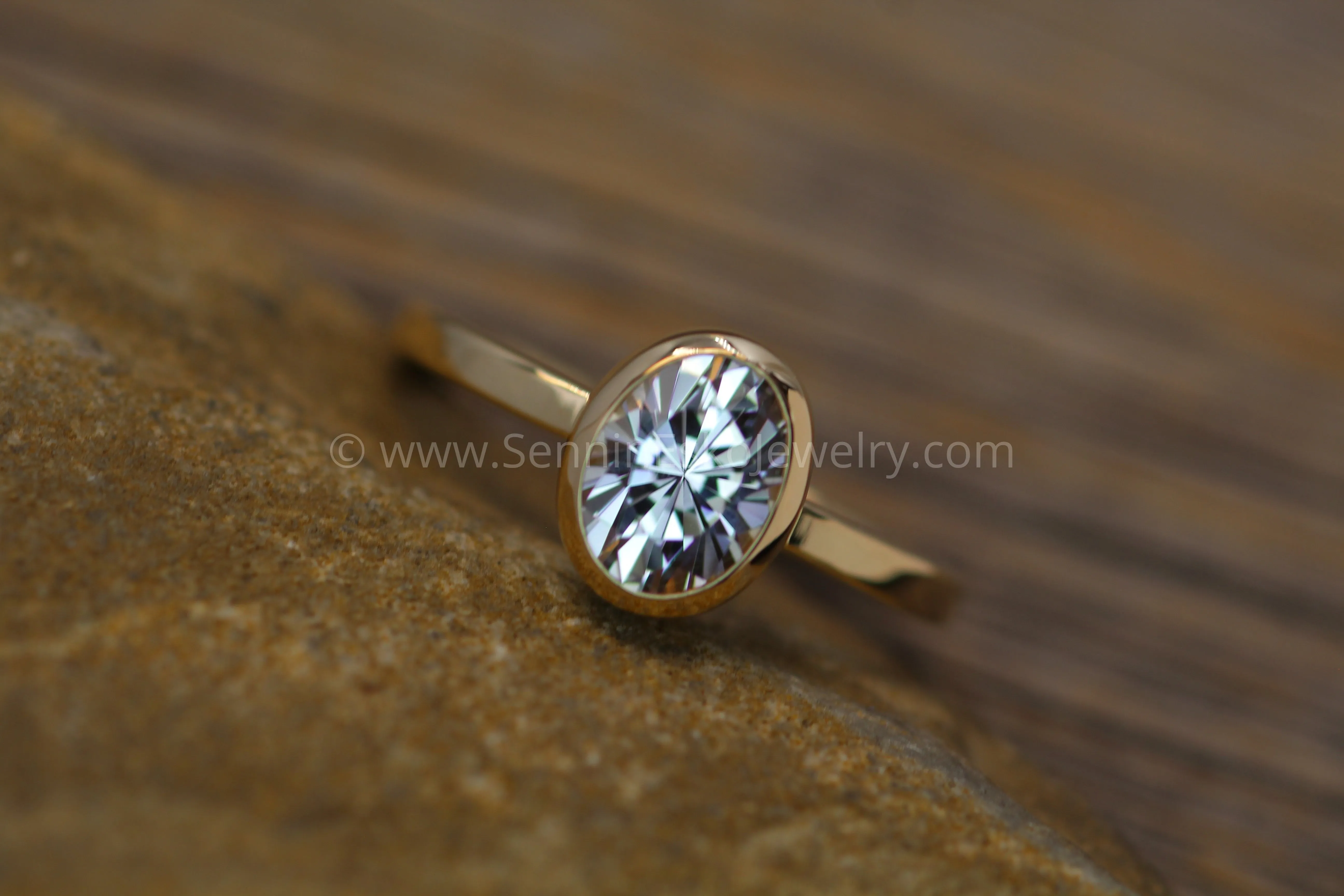 Clear Topaz Oval Yellow Gold Bezel Ring - 6x8mm Precision Cut Topaz