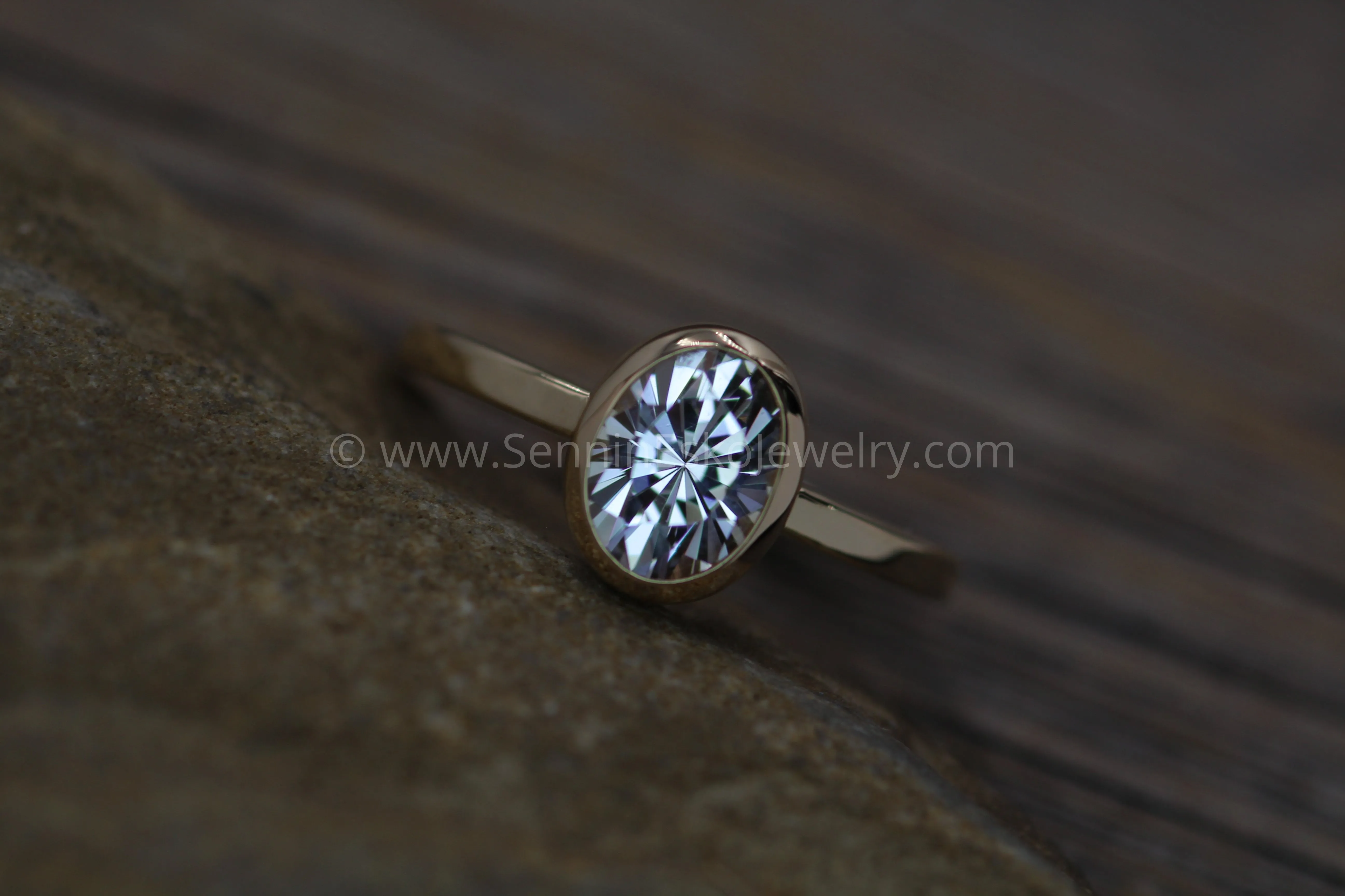 Clear Topaz Oval Yellow Gold Bezel Ring - 6x8mm Precision Cut Topaz