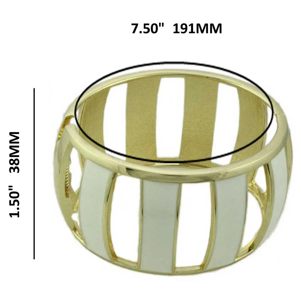 Cream Enamel Trimmed with Gold Caged Hinged Bangle - BG502