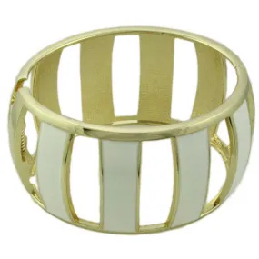 Cream Enamel Trimmed with Gold Caged Hinged Bangle - BG502