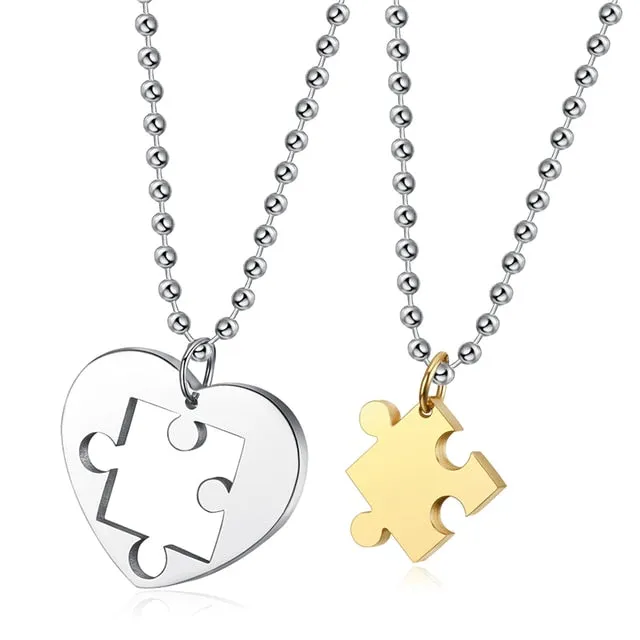 Creative Heart-shaped Puzzle Pendant Necklace Fashion Couple 4-Color Stainless Steel Accessories Romantic Party Jewelry Gift