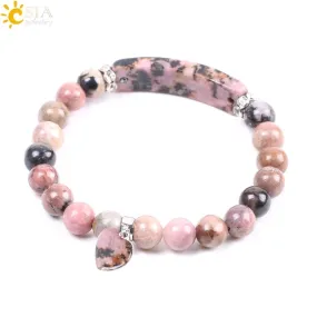 CSJA Natural Stone Crystal Bracelet Line Rhodonite Love Heart Healing Beaded Beads Bracelets Gem Stones for Women Jewelry F104