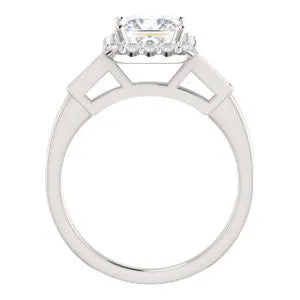 Cubic Zirconia Engagement Ring- The Azariah (Customizable Cathedral Princess Cut Design with Halo and Straight Baguettes)