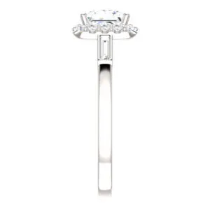 Cubic Zirconia Engagement Ring- The Azariah (Customizable Cathedral Princess Cut Design with Halo and Straight Baguettes)