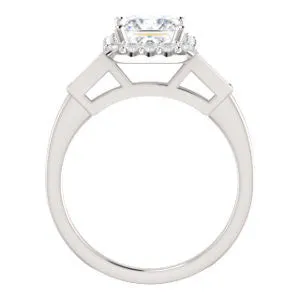 Cubic Zirconia Engagement Ring- The Azariah (Customizable Cathedral Princess Cut Design with Halo and Straight Baguettes)