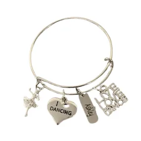 Custom Dance Charm Bangle Bracelet with Engraved Charm