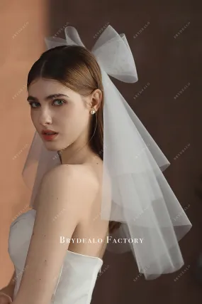 Cute Tulle Bow Two Tiers Elbow Length Waterfall Veil