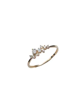 Dainty Ring, Tiny Irregular Front Bubble Diamond CZs 14k Gold Plated .925 Sterling Silver Ring