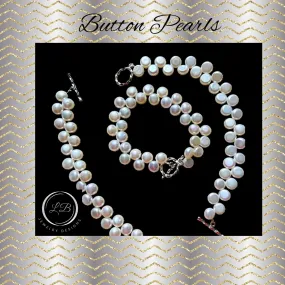 Dainty White Button-Pearl Bracelet with Sterling Silver Toggle Clasp