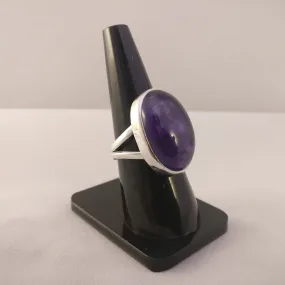 Deep Amethyst Plain Setting Ring | Size T | (925) Sterling Silver