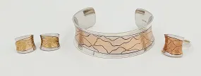 Designer Breuning Sterling & Rose Gold Modernist Bracelet Earrings Ring Set