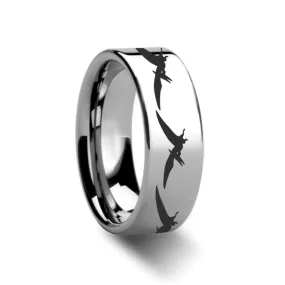 Dinosaur Teradactyl Print Engraved Flat Tungsten Wedding Ring for Men and Women - 4MM - 12MM