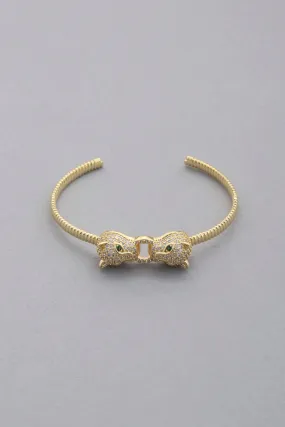 Double Leopard Head Metal Bangle Bracelet