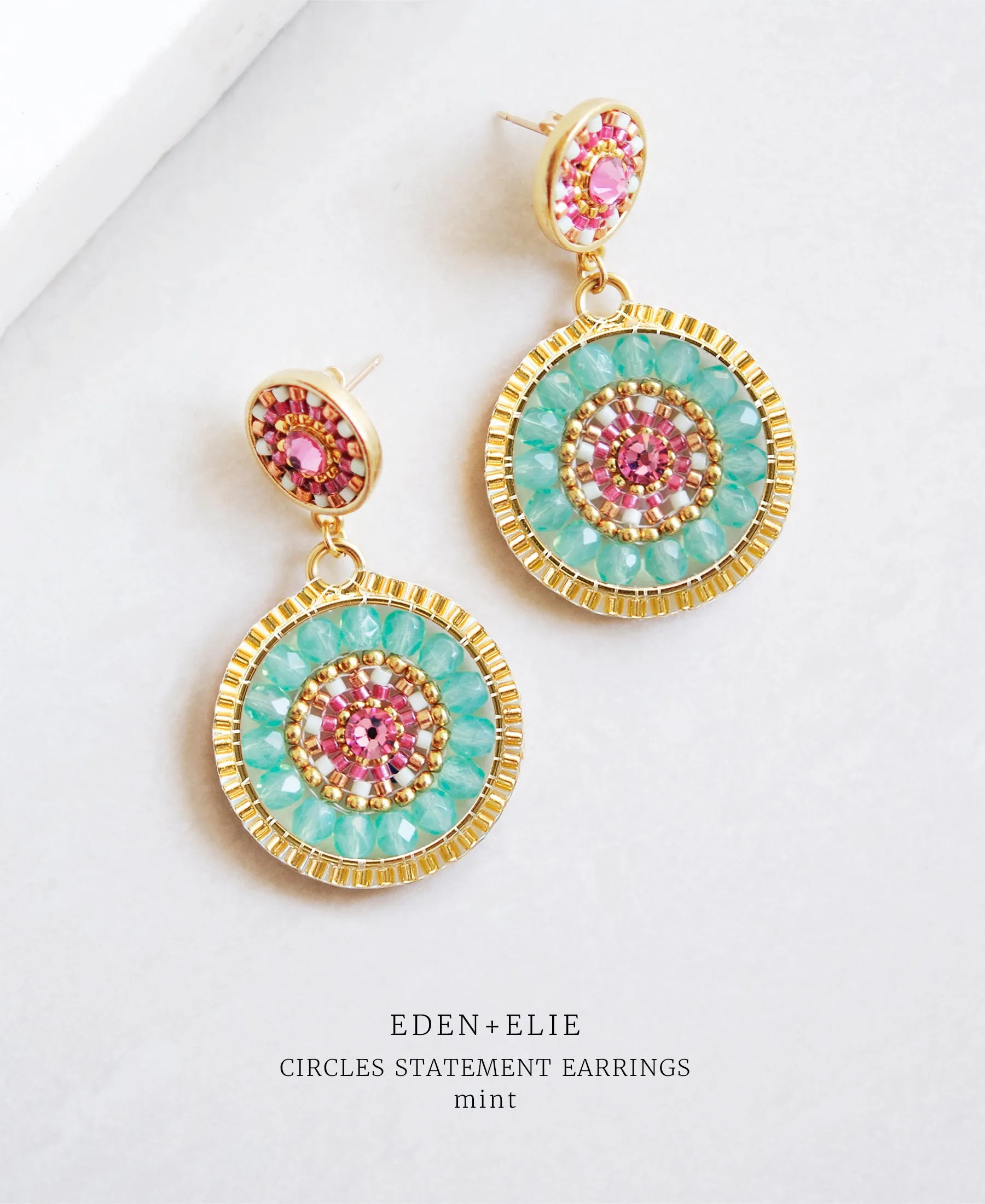 EDEN   ELIE Double Circle Statement Drop Earrings - mint green