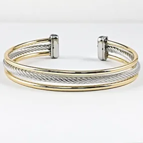 Elegant Multi Row Cable Wire Shiny Metallic Two Tone Brass Bangle