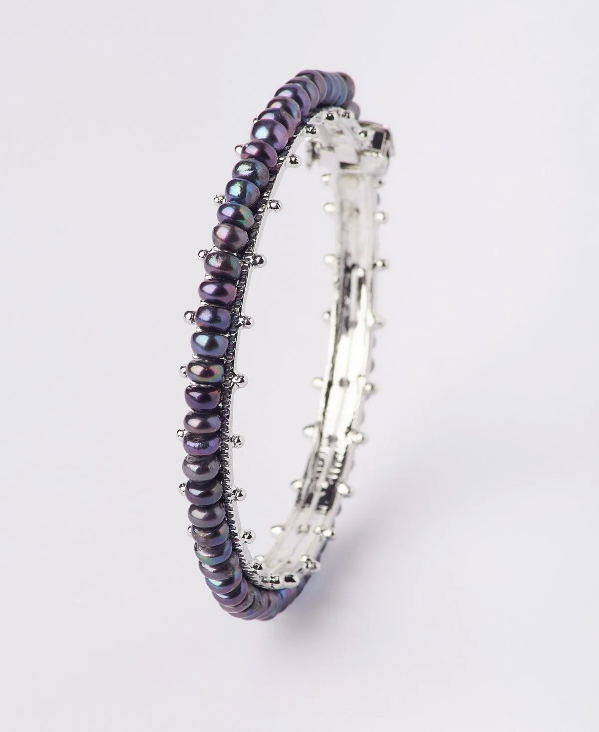 Elegant Rhodium Black Pearl Bangle