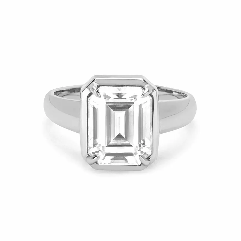 Emerald Cut Diamond Solitaire Setting with Tapered Cloud Fit Band