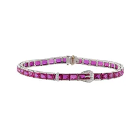 Estate Edwardian Era Platinum Diamond And Faceted Synthetic Ruby Buckle Bracelet