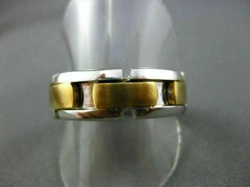 ESTATE WIDE 14KT W&Y GOLD SOLID BRICK DESIGN MEN'S WEDDING RING HANDSOME #1006