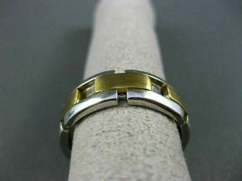 ESTATE WIDE 14KT W&Y GOLD SOLID BRICK DESIGN MEN'S WEDDING RING HANDSOME #1006