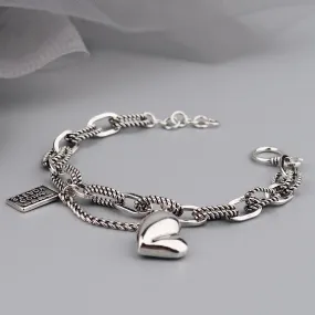 European And American Style Personality Retro Asymmetric Love Bracelet Female Ring Buckle Lettering Square Card Simple Fashion Thai Silver Hand Jewelry