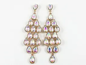 Fancy Elegant Long Chandelier Style Gold Tone AB Color Fashion Earrings