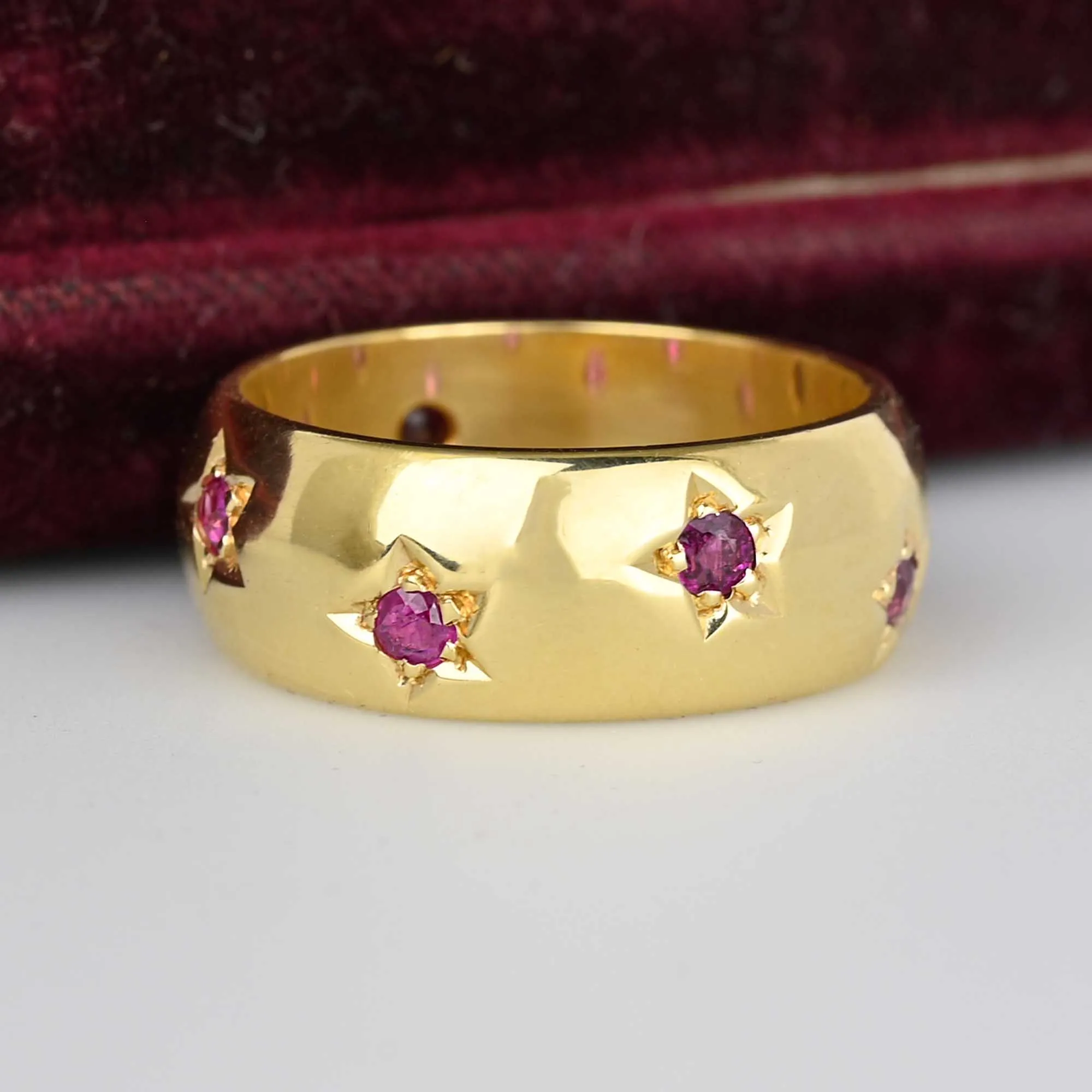 Final Payment Vintage Heavy 14K Gold Star Ruby Eternity Ring Band