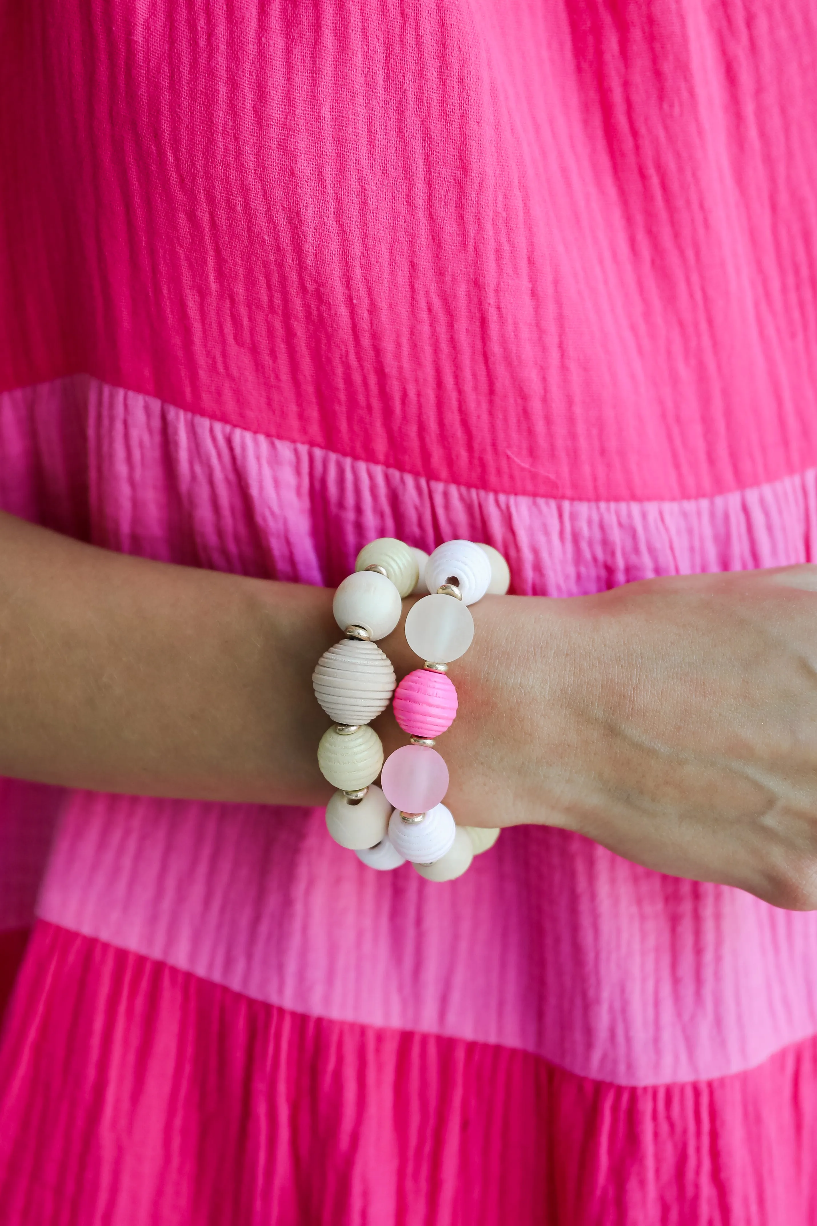 FINAL SALE - Hannah Pink Beaded Bracelet Set