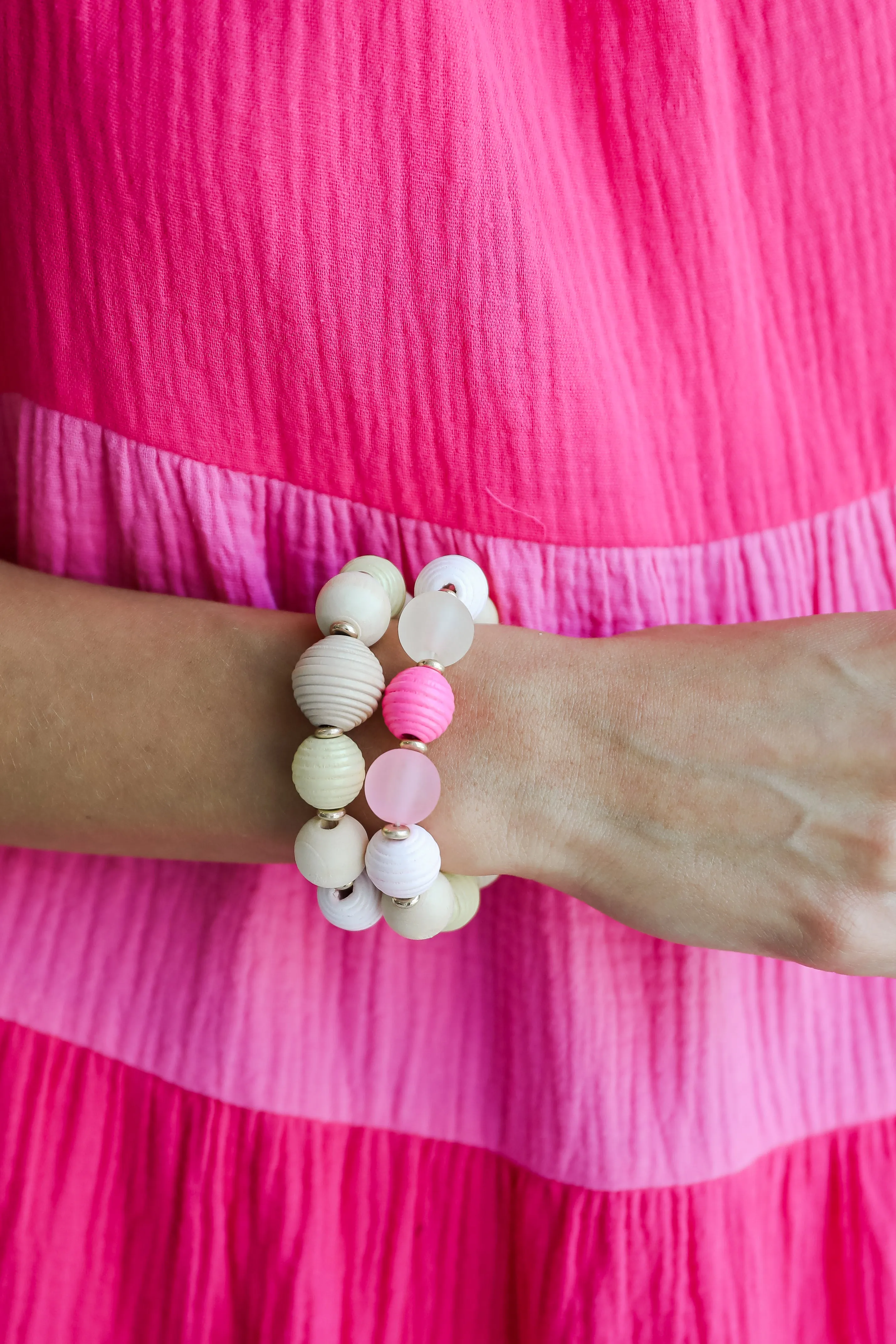 FINAL SALE - Hannah Pink Beaded Bracelet Set