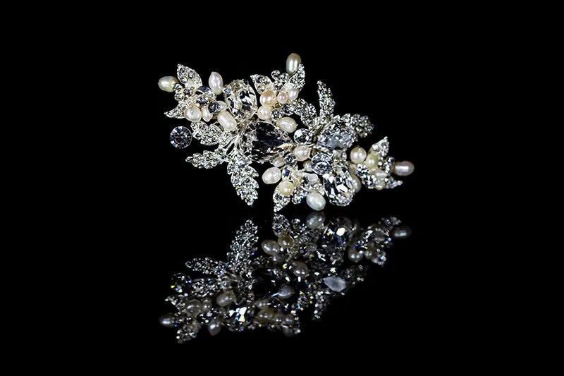 Florence Flower White Pearl Cluster Hair Clip | Swarovski Crystal