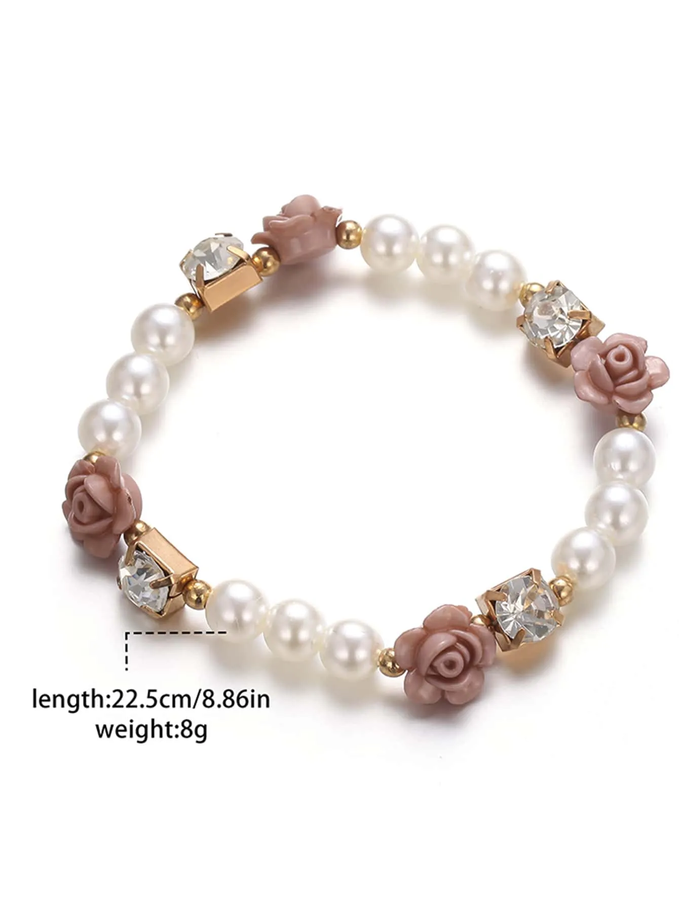 Flower & Faux Pearl Decor Beaded Bracelet Bead-string Bracelet Jewelry Accessory