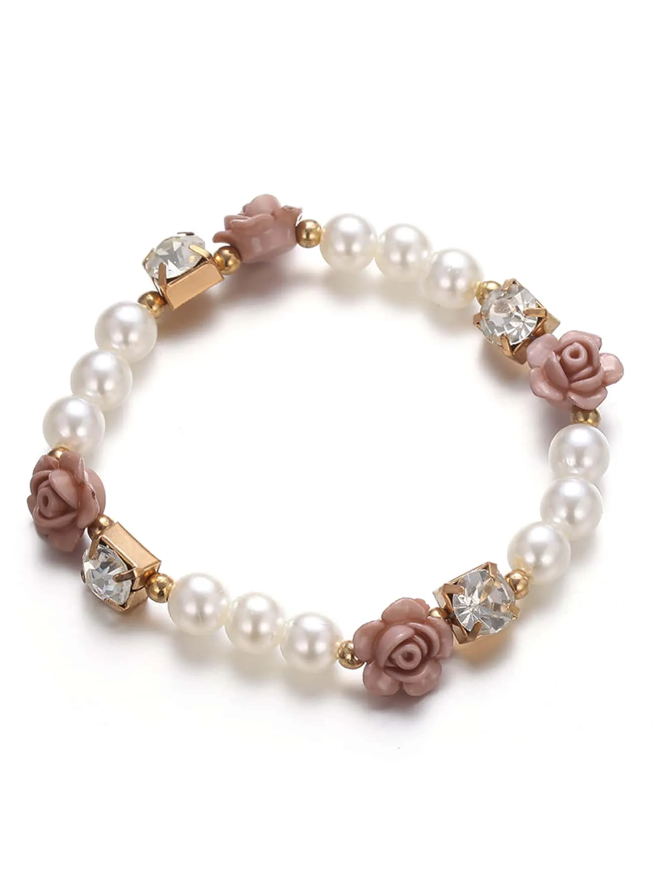 Flower & Faux Pearl Decor Beaded Bracelet Bead-string Bracelet Jewelry Accessory