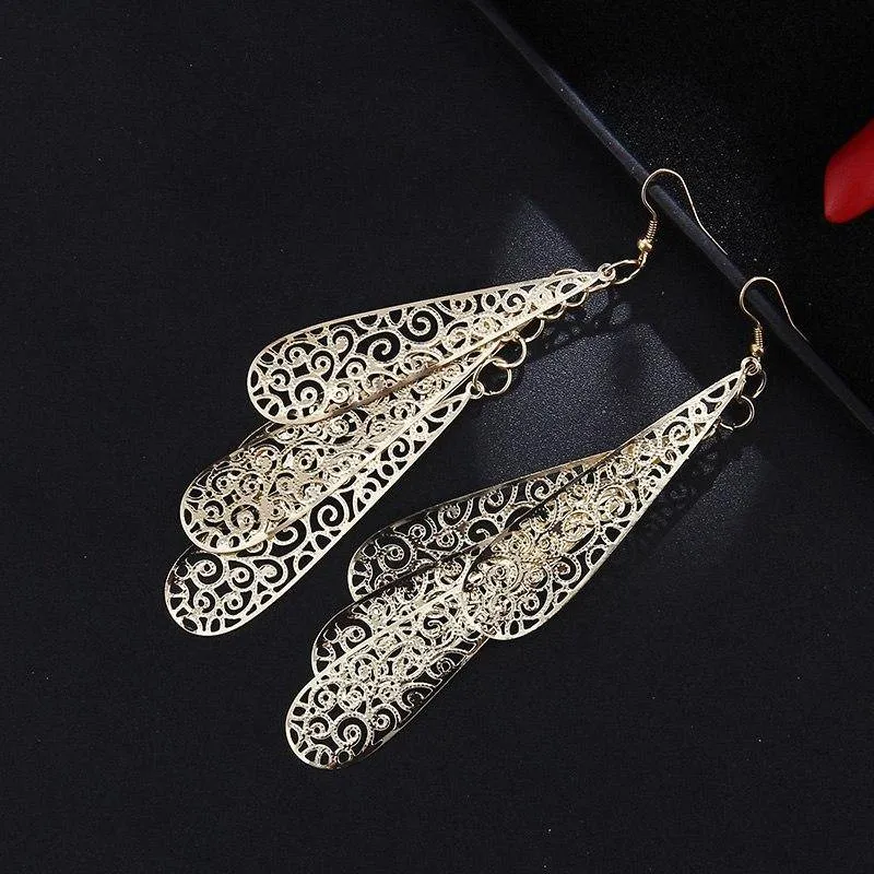 Four Layer Dangling Teardrop Earrings in Gold or Silver