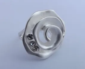 Frosted Silver Spiral Ring with Diamantes (size 8)