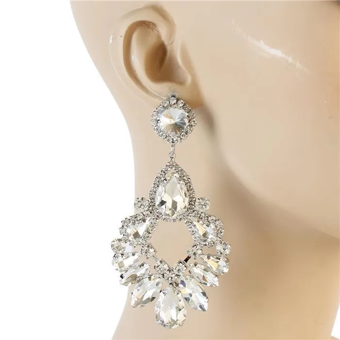 GALAXY - clear silver chandelier rhinestone earrings