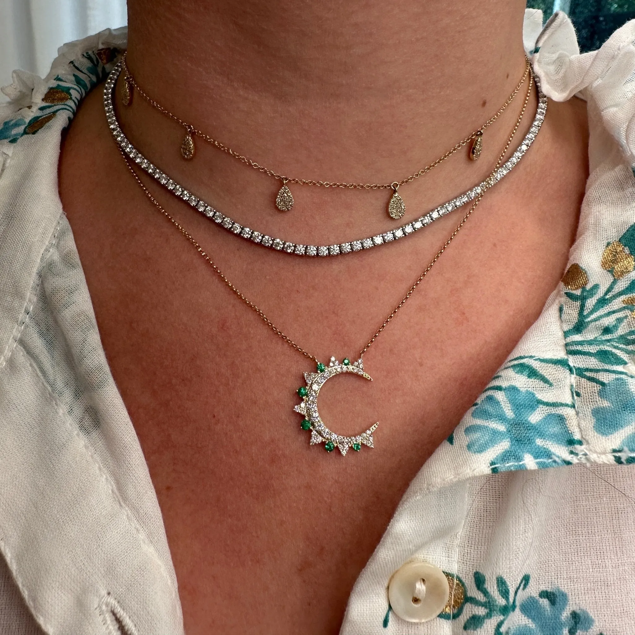 Gemstone & Diamond Crescent Necklace