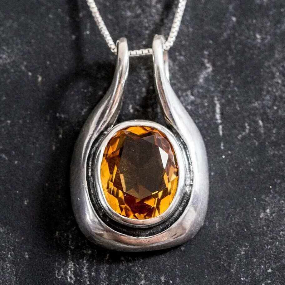 Genuine Citrine Pendant - November Birthstone Necklace - Large Yellow Necklace