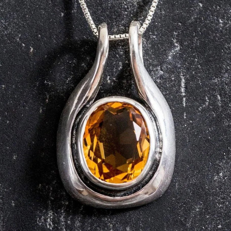 Genuine Citrine Pendant - November Birthstone Necklace - Large Yellow Necklace