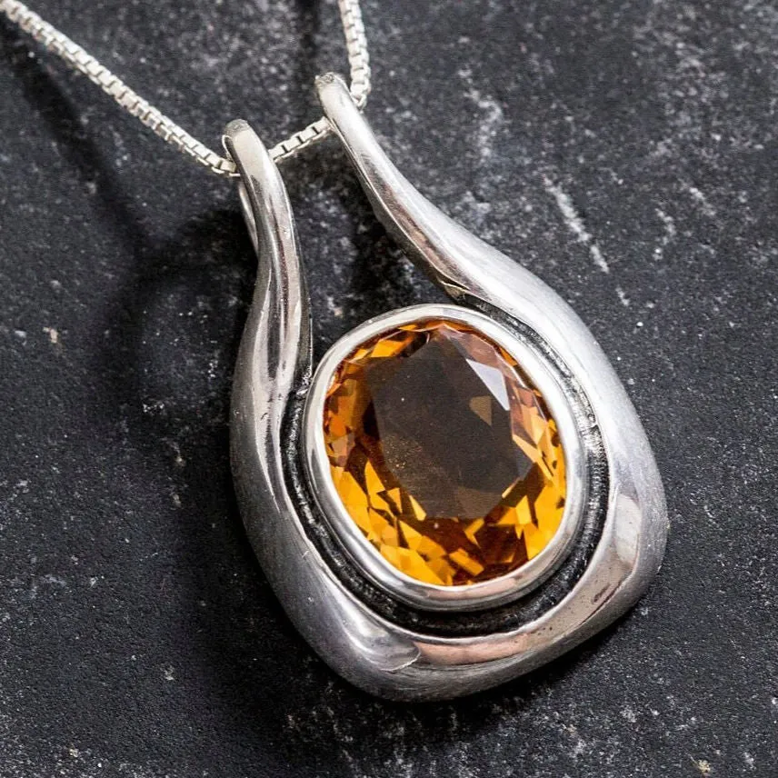 Genuine Citrine Pendant - November Birthstone Necklace - Large Yellow Necklace