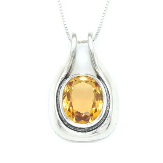 Genuine Citrine Pendant - November Birthstone Necklace - Large Yellow Necklace