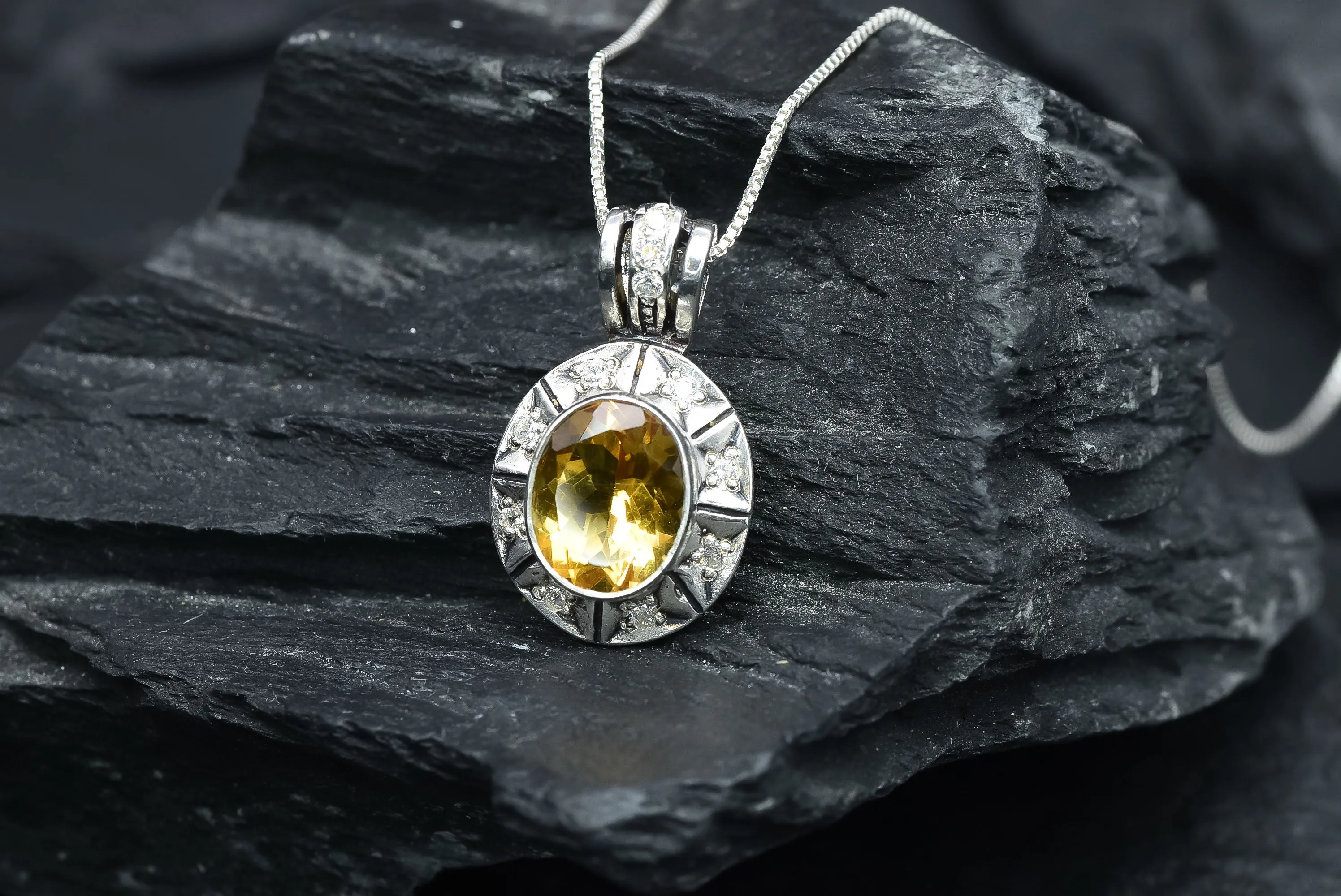 Genuine Citrine Pendant - Yellow Vintage Pendant - November Birthstone Necklace