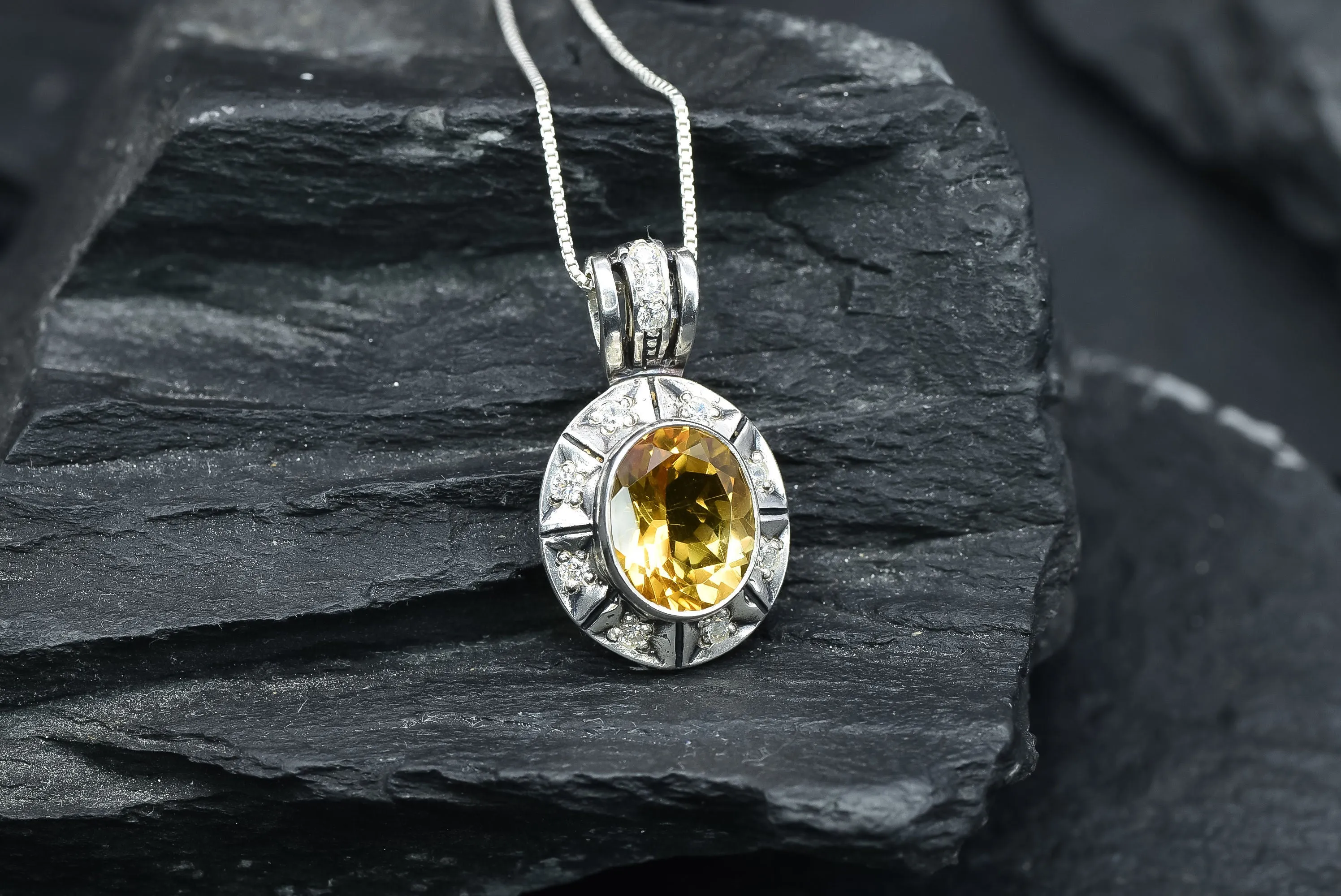 Genuine Citrine Pendant - Yellow Vintage Pendant - November Birthstone Necklace