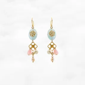 Gold Filigree Floral Aquamarine Earrings