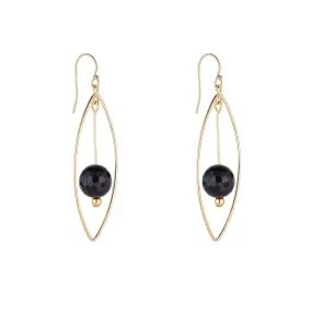 Gold Filled 10mm Black Agate Oval Chandelier Earrings